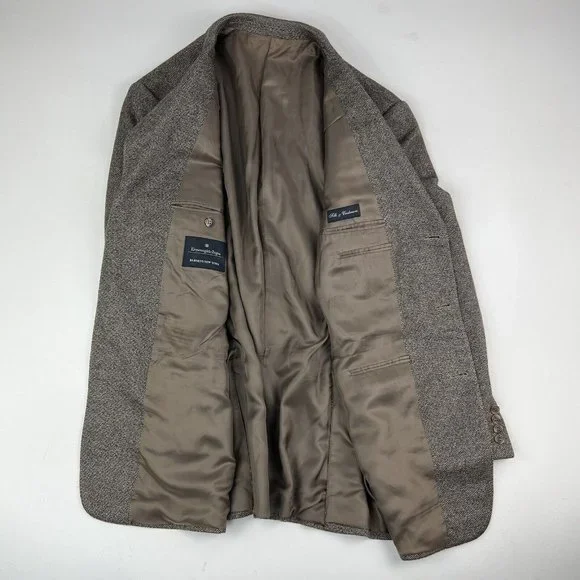 Ermenegildo Zegna Tan & Green Woven Cashmere Silk 3 Button 2 Vent Blazer Mens 42